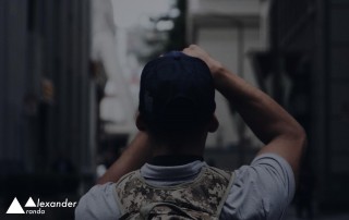 Man taking a photograph of a city